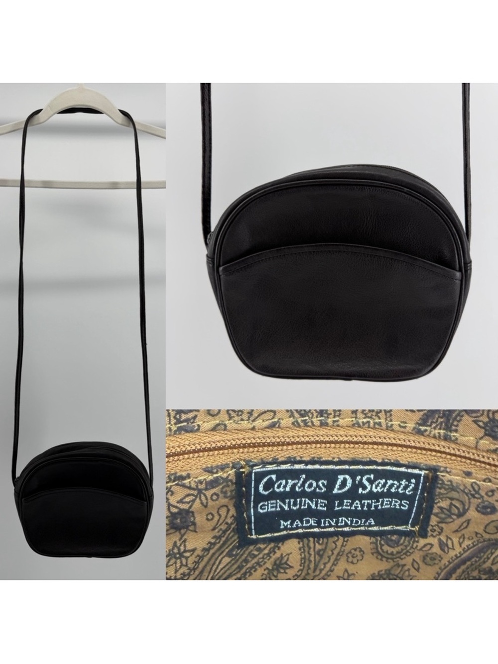 Vintage Carlos D'Santi Genuine Leather Round Crossbody Purse in Chocolate Brown